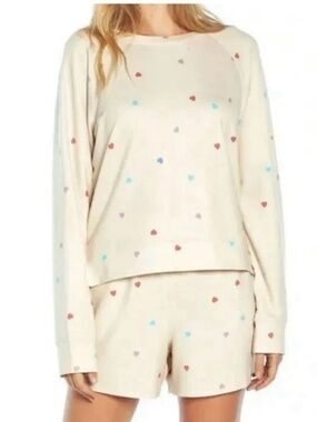 Wildfox Cream Lounge Set with Small Heart Accents